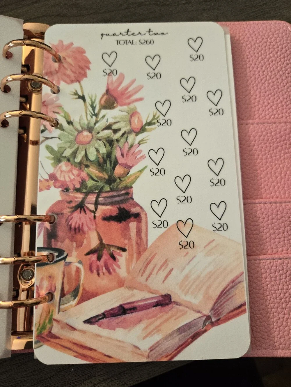 A6 Pink Pebbled Leather Snap Notebook Cover With Savings Challenge